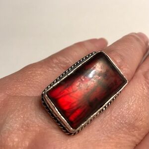 Red Labradorite Stamped 925 Sterling Silver Ring